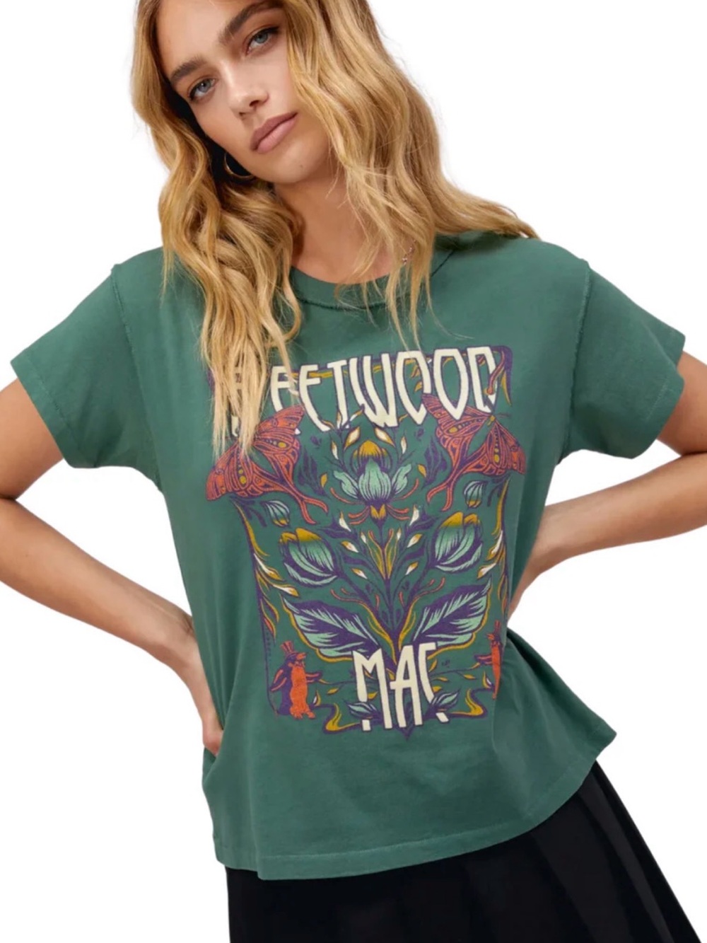 Daydreamer Green Graphic Short Sleeve Tee with Multicolor Botanical Print
